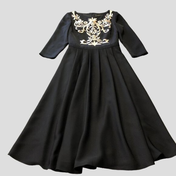 NWOT Ted Baker Shamari Metallic Embroidered Gold Filigree Bodice Flare Dress - Picture 7 of 16